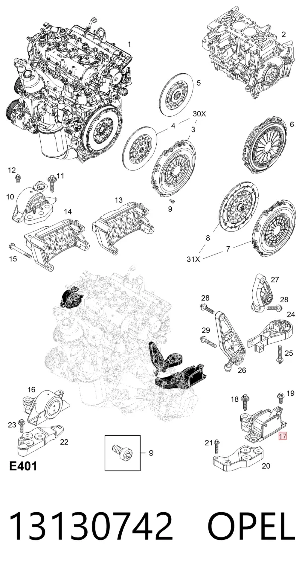 Soporte izquierdo del motor 13130742 Opel