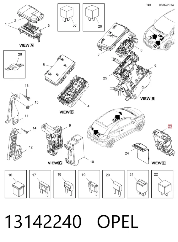 Caja de fusibles 13142240 Opel