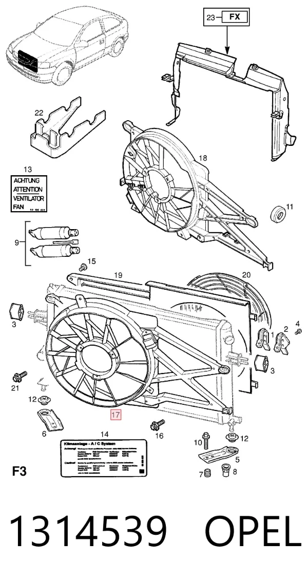 Bastidor radiador 1314539 Opel