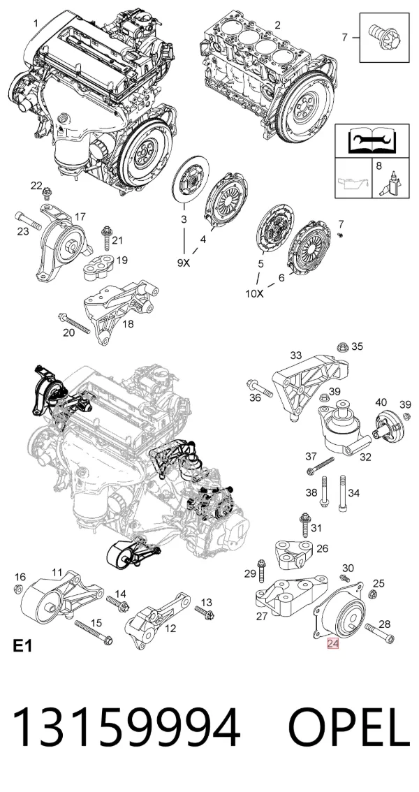 Soporte izquierdo del motor 13159994 Opel