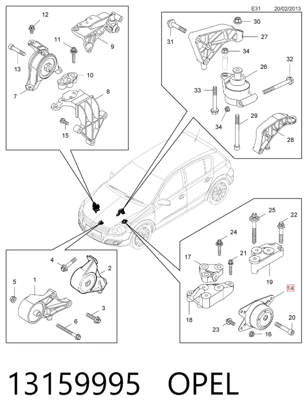 Soporte izquierdo del motor 13159995 Opel