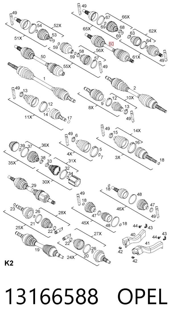 Semieje delantero izquierdo 13166588 Opel