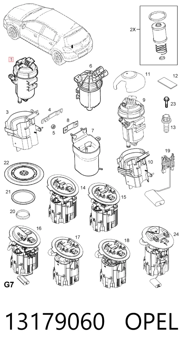 Caja del filtro de combustible 13179060 Opel