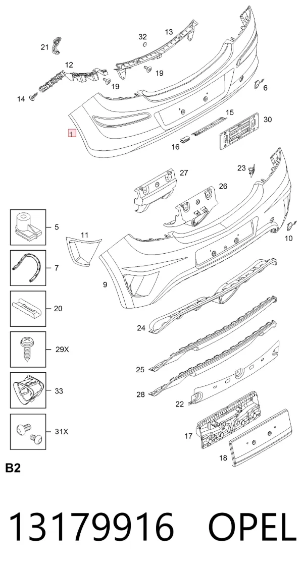 Parachoques trasero 13179916 Opel