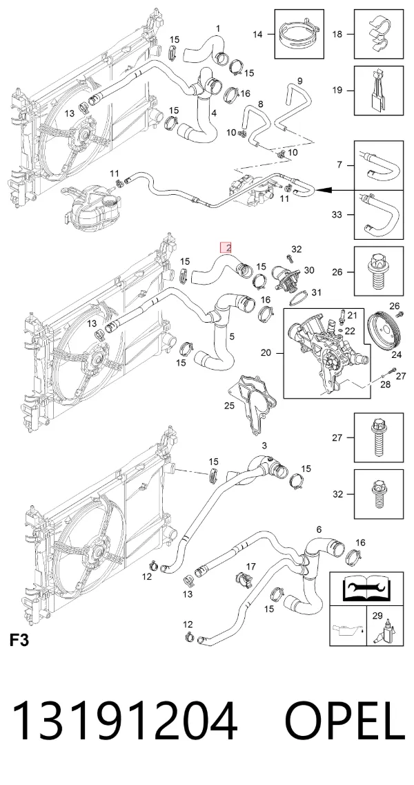 Manguera superior del radiador 13191204 Opel