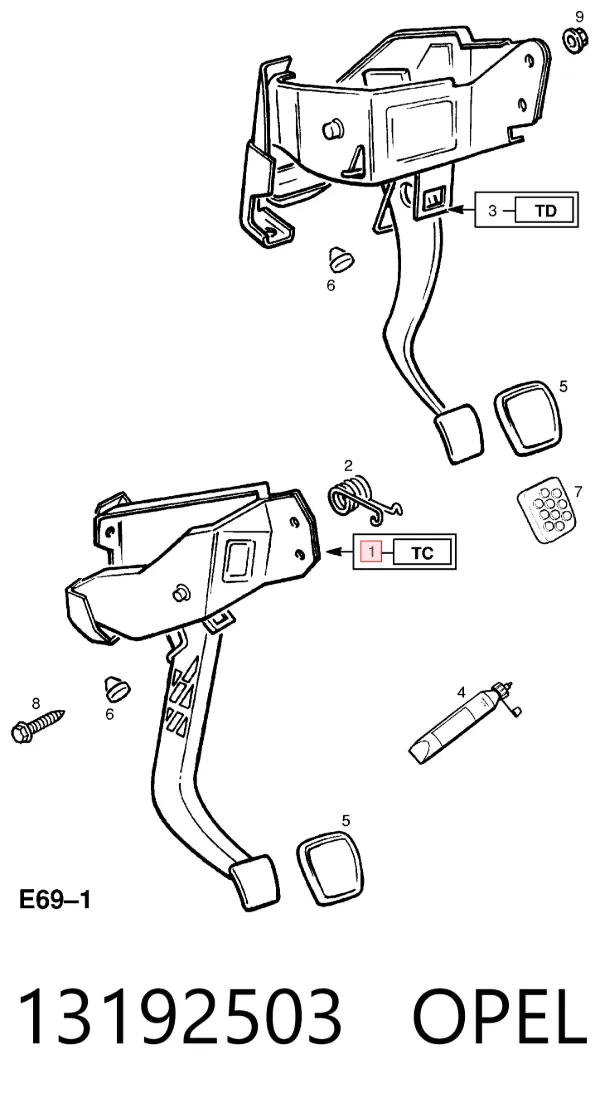 Pedal embrague 13192503 Opel