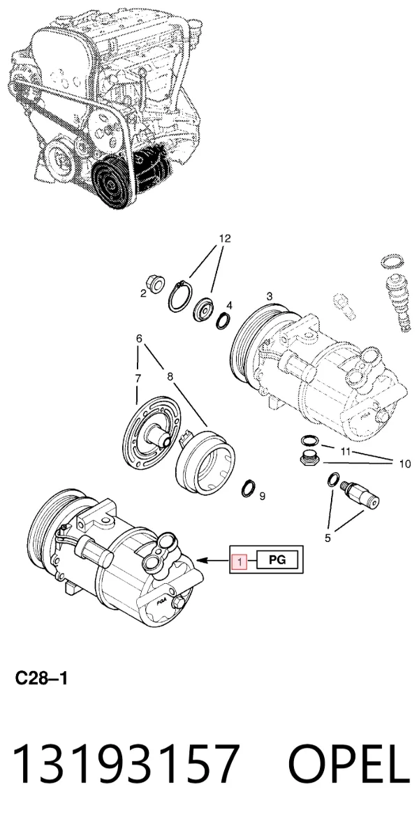 Compresor de aire acondicionado 13193157 Opel