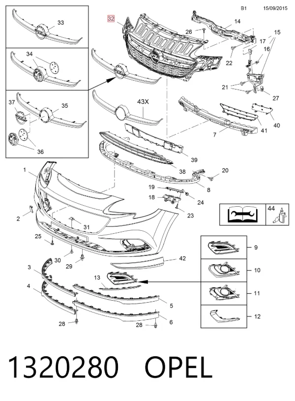 Parrilla 1320280 Opel