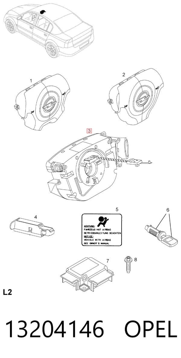Módulo electrónico de la columna de dirección 13204146 Opel