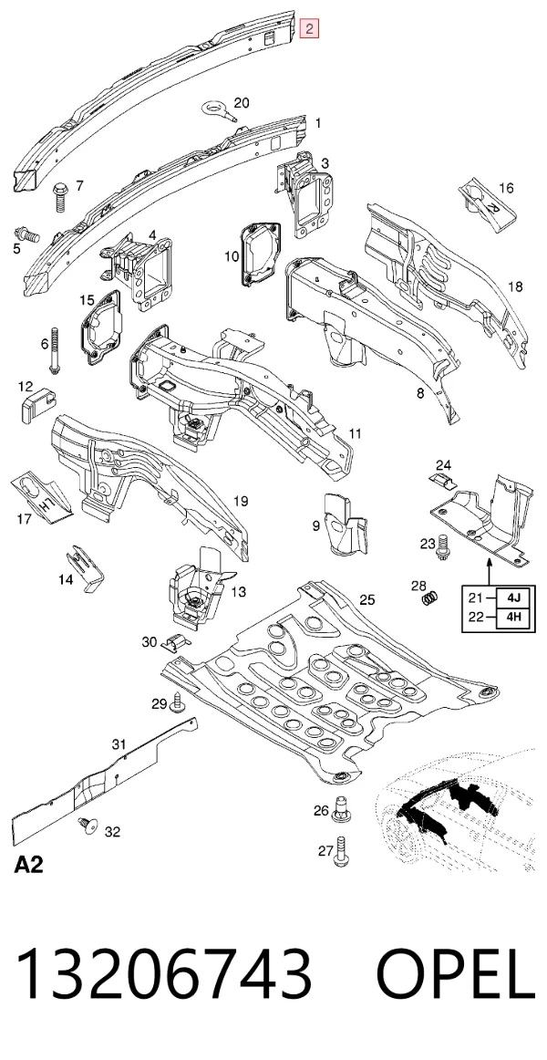 Refuerzo parachoque delantero 13206743 Opel