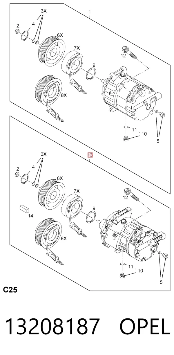 Compresor de aire acondicionado 13208187 Opel