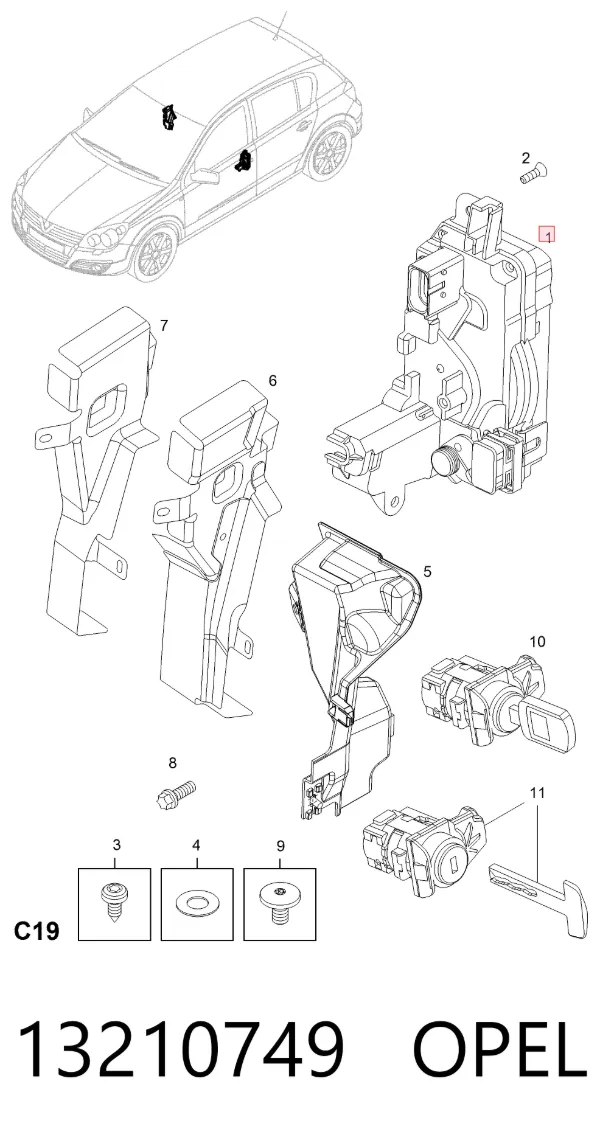Cerradura de puerta delantera derecha 13210749 Opel