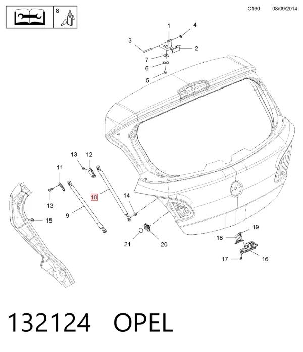 Amortiguador maletero 132124 Opel