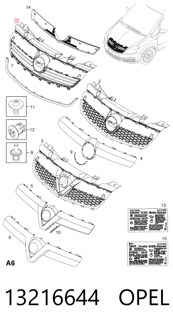 Parrilla 13216644 Opel
