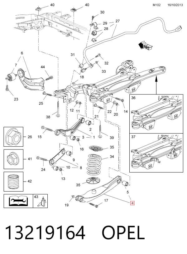 Brazo inferior trasero izquierdo/derecho 13219164 Opel