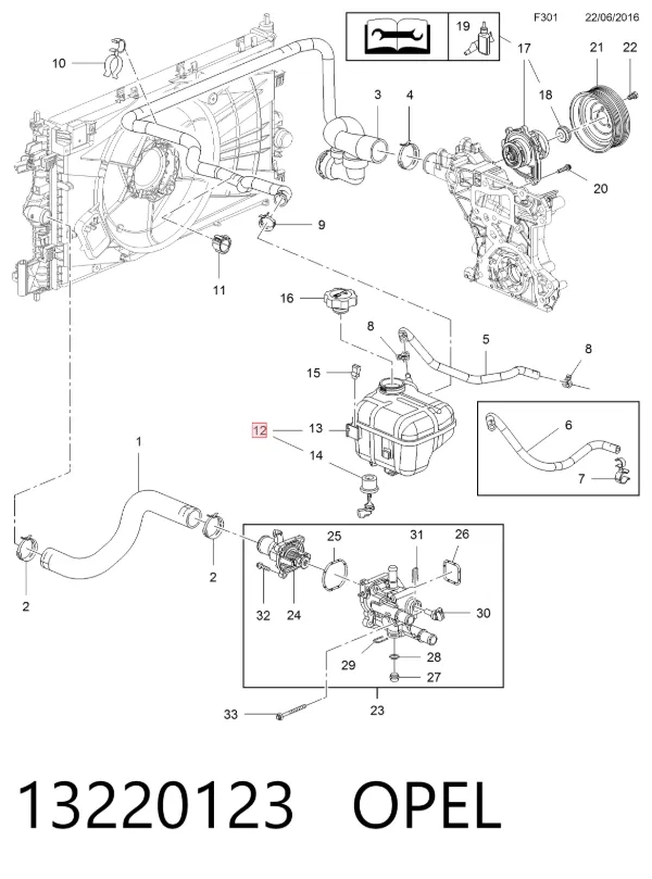 Vaso de expansión 13220123 Opel