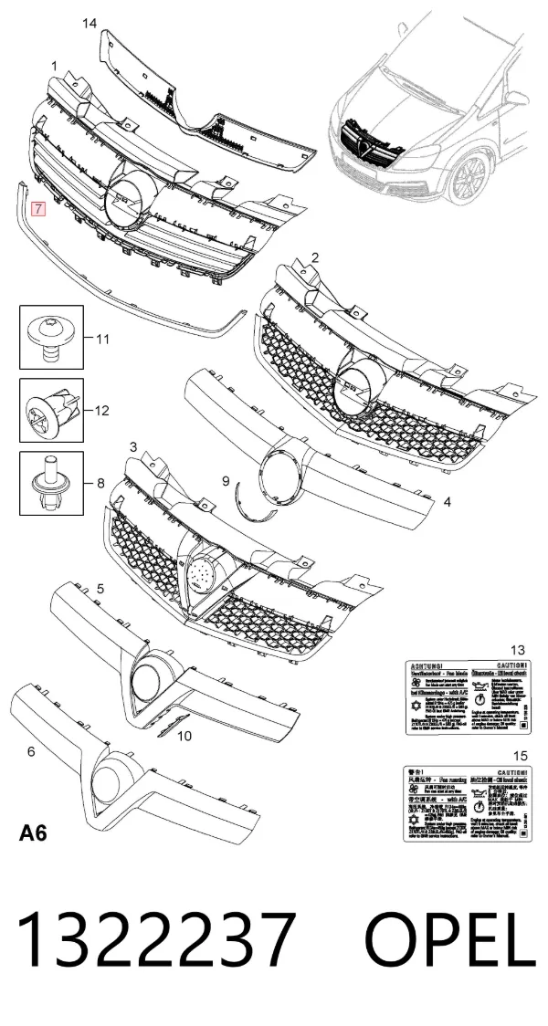 Moldura inferior de la parrilla del radiador 1322237 Opel