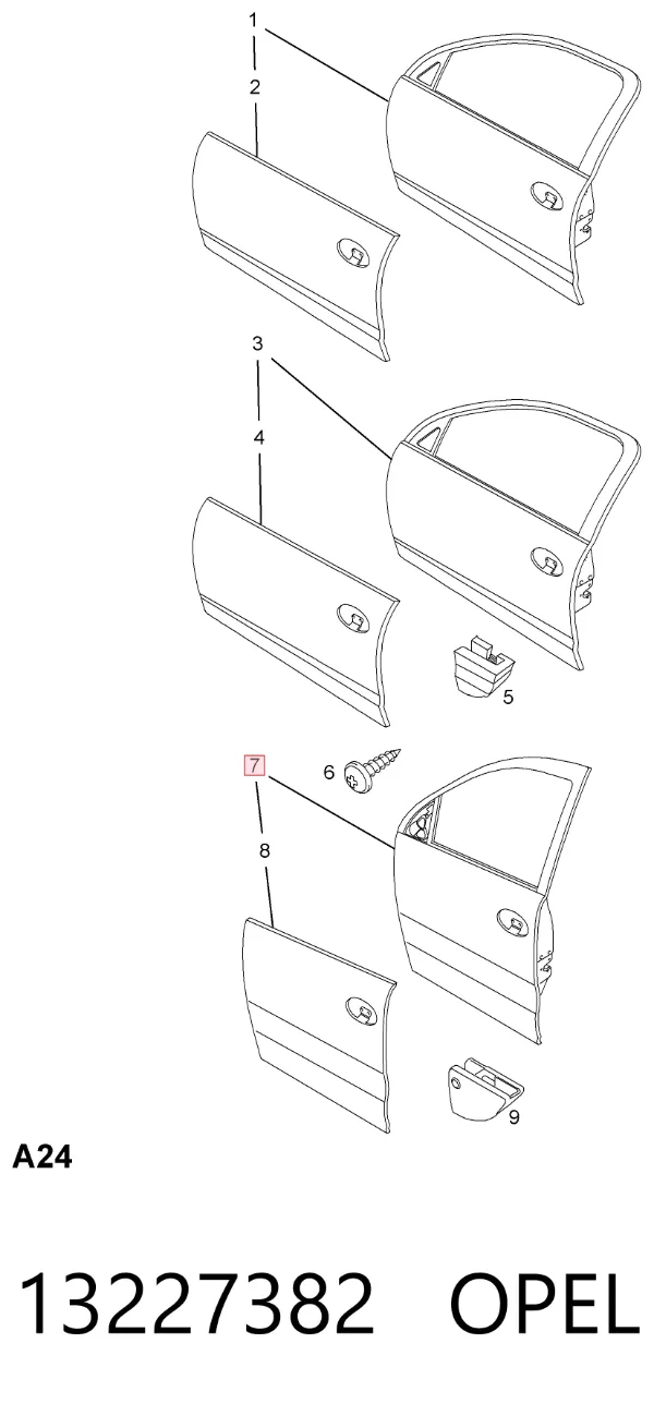Puerta delantera izquierda 13227382 Opel