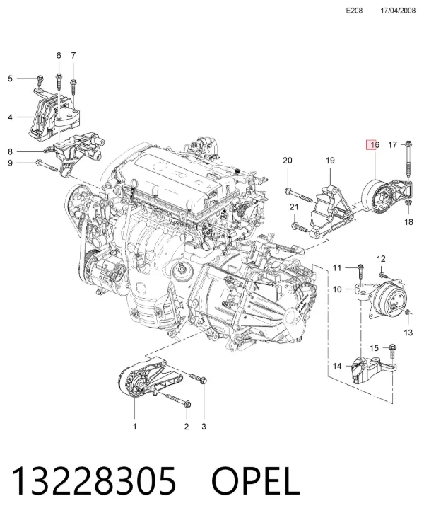 Soporte de motor trasero 13228305 Opel