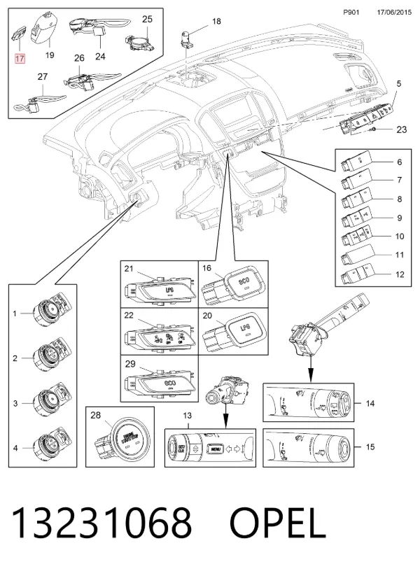 Sensor de lluvia 13231068 Opel