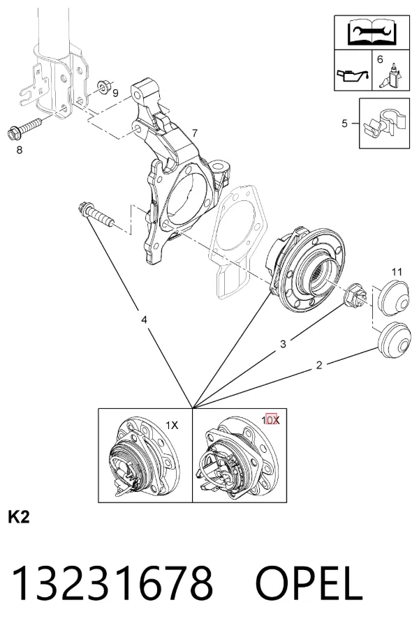 Buje de rueda delantero 13231678 Opel
