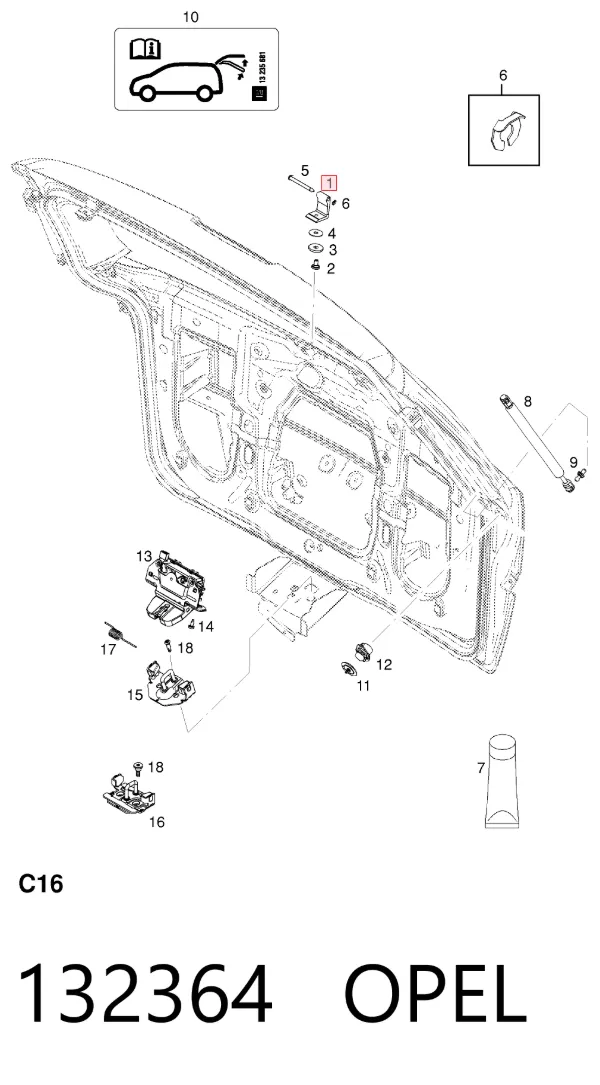 Bisagra de puerta trasera 132364 Opel