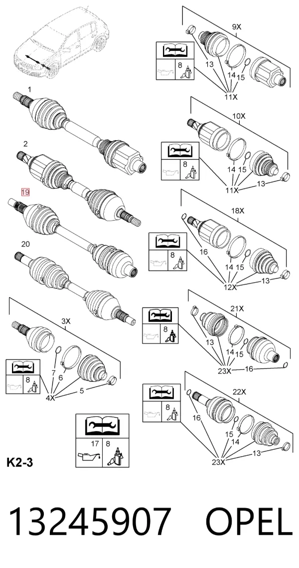 Semieje delantero derecho 13245907 Opel