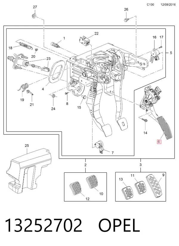 Pedal del acelerador 13252702 Opel