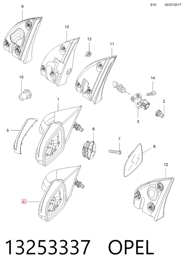 Espejo de retrovisor derecho 13253337 Opel
