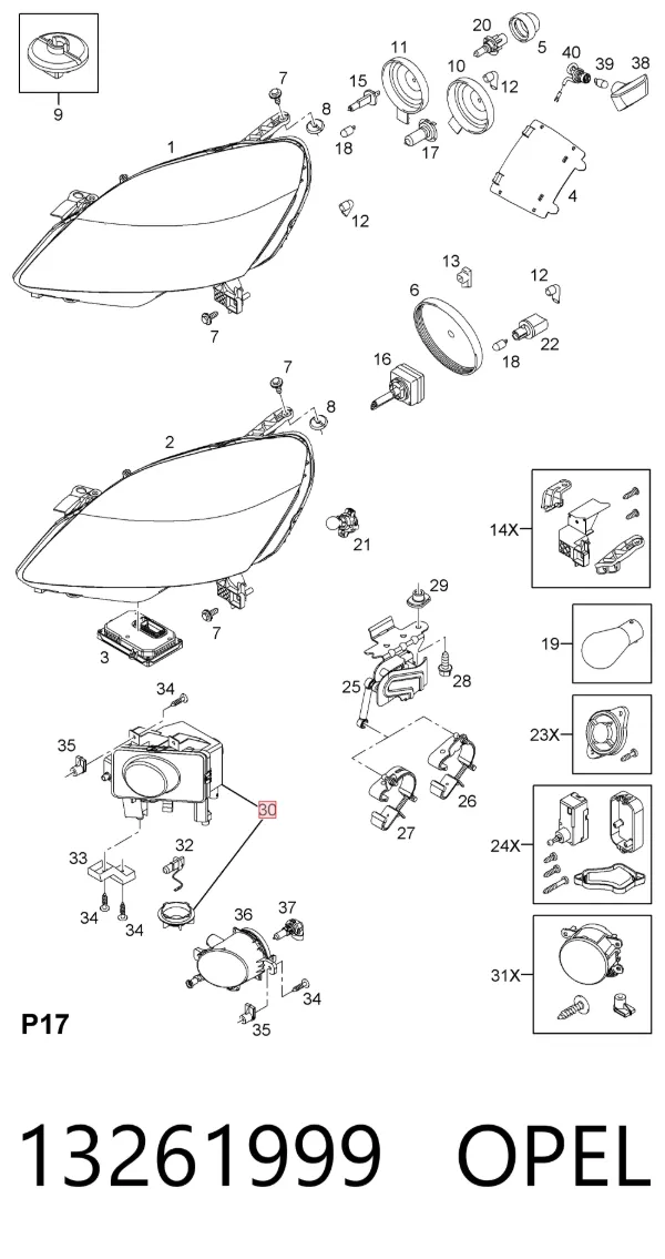 Luz antiniebla izquierdo 13261999 Opel