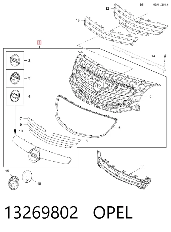 Parrilla 13269802 Opel