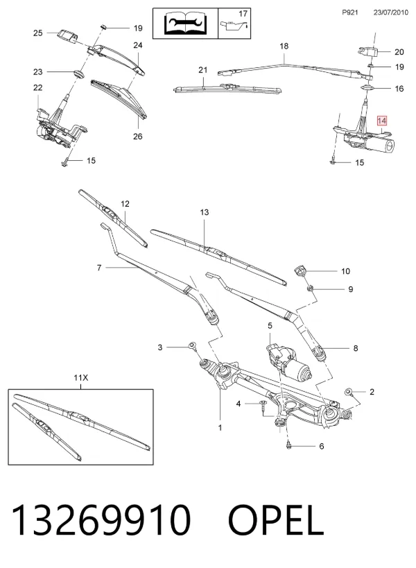 Motor limpiaparabrisas, trasera 13269910 Opel