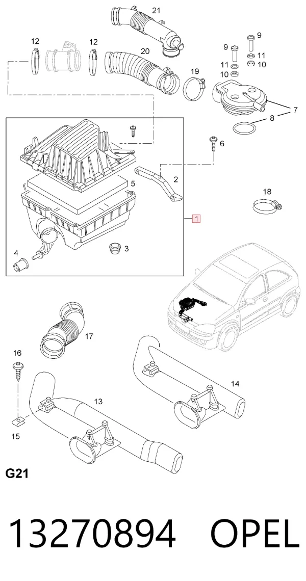 Caja del filtro de aire Opel Combo B
