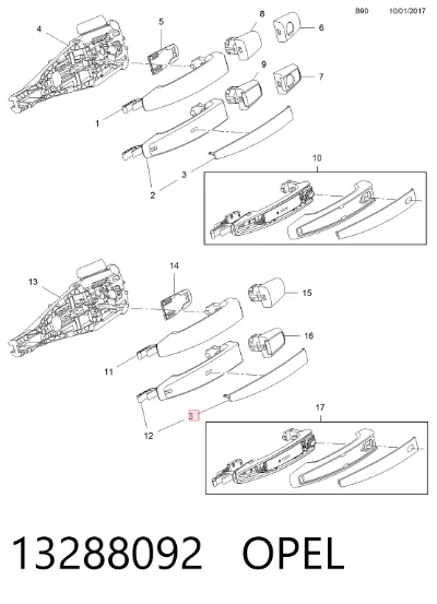 Embellecedor de la manija de puerta OPEL 13288092