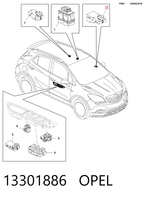 Unidad de control de elevalunas delantero derecho 13301886 Opel