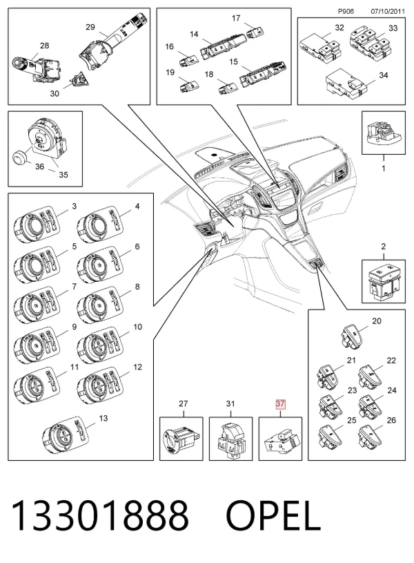 Unidad de control de elevalunas trasero 13301888 Opel