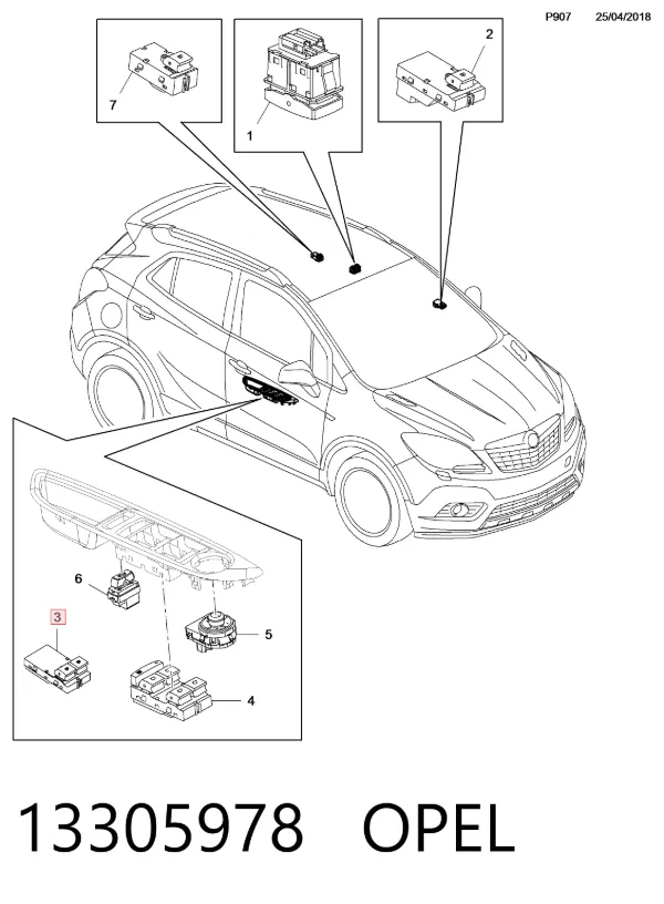Interruptor de elevalunas delantera izquierda 13305978 Opel