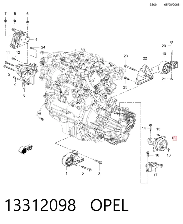 Soporte izquierdo del motor 13312098 Opel