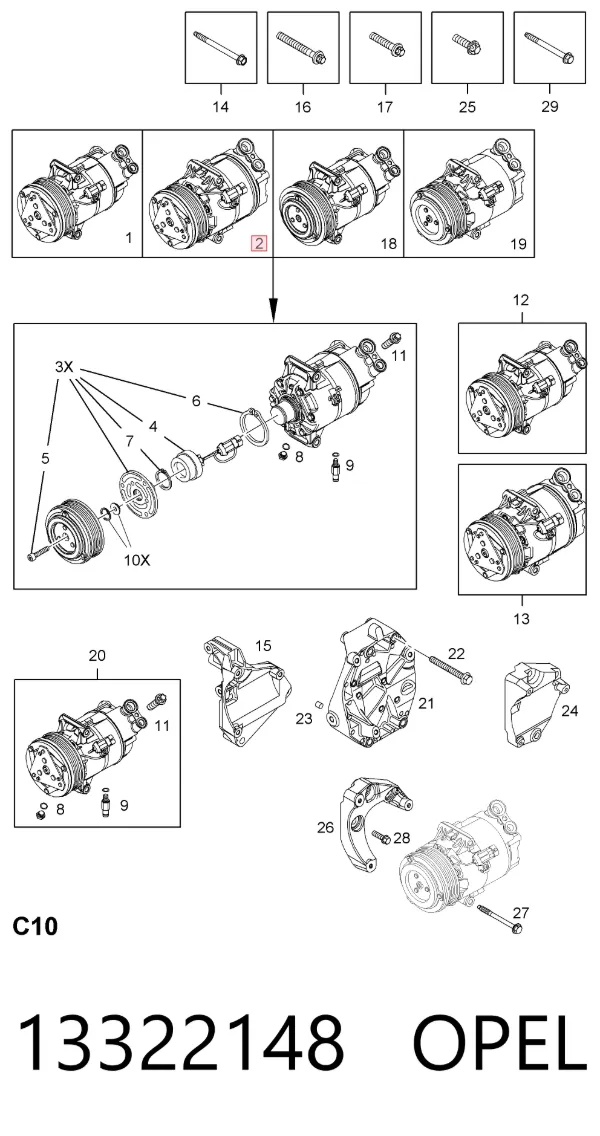 Compresor de aire acondicionado 13322148 Opel
