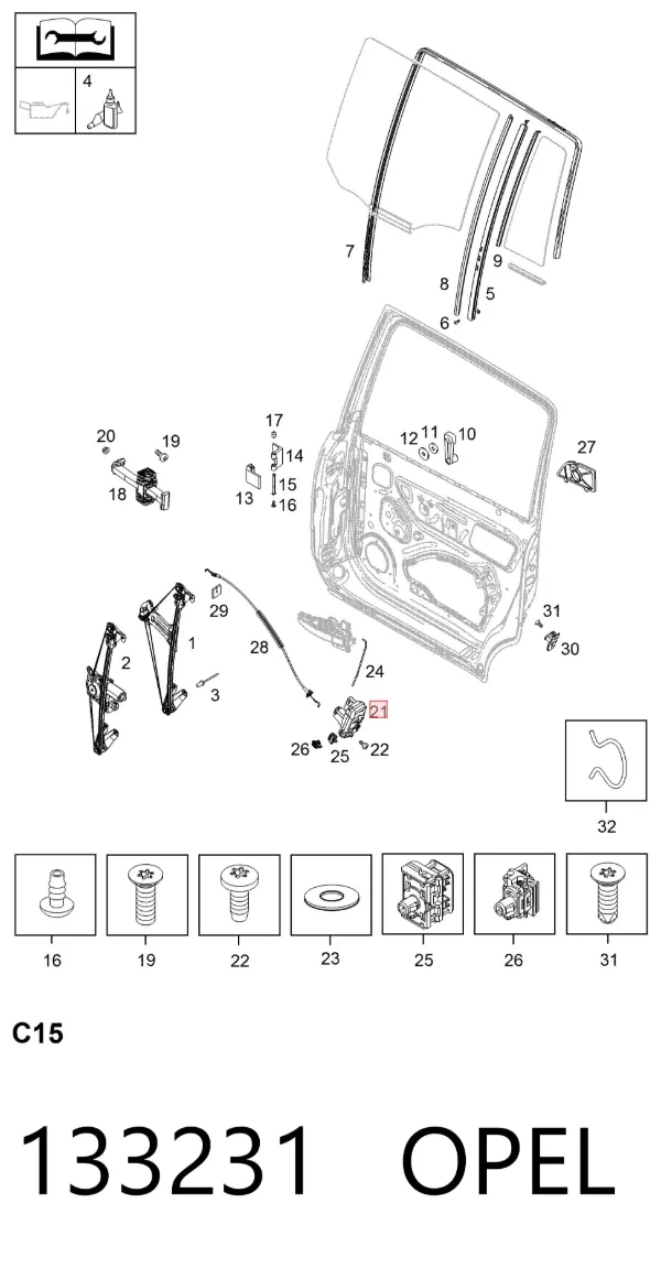 Cerradura de puerta trasera izquierda 133231 Opel
