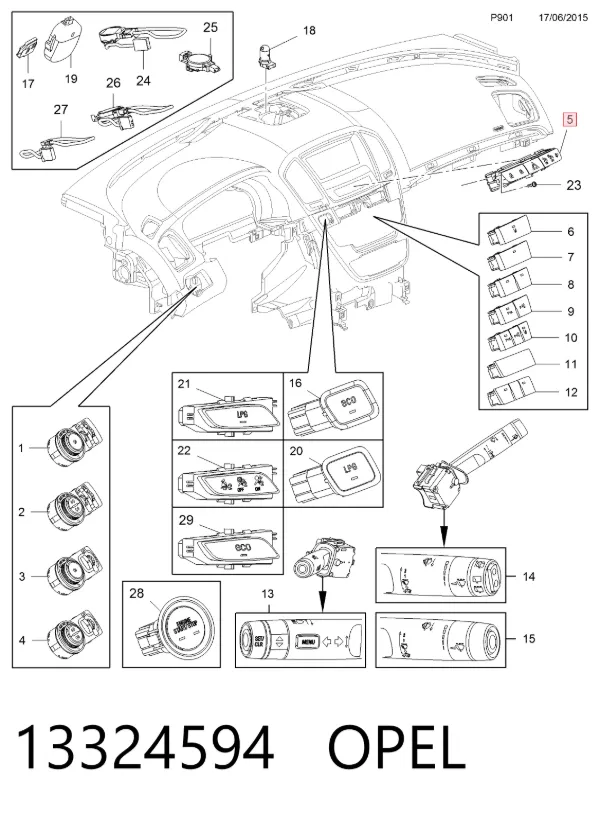 Boton de luz de emergencía Opel Insignia A