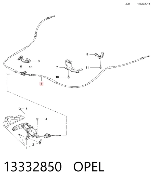 Cable de freno de mano trasero derecho/izquierdo 13332850 Opel