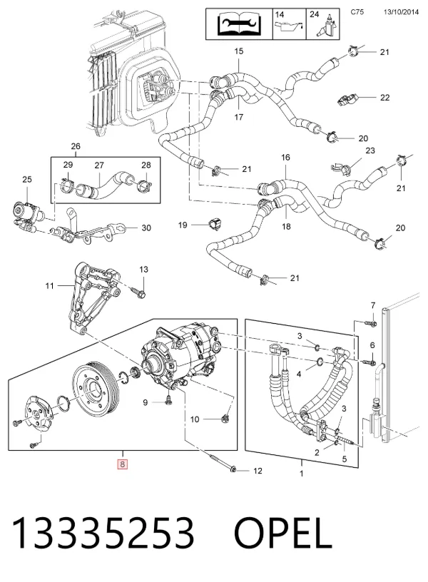 Compresor de aire acondicionado 13335253 Opel