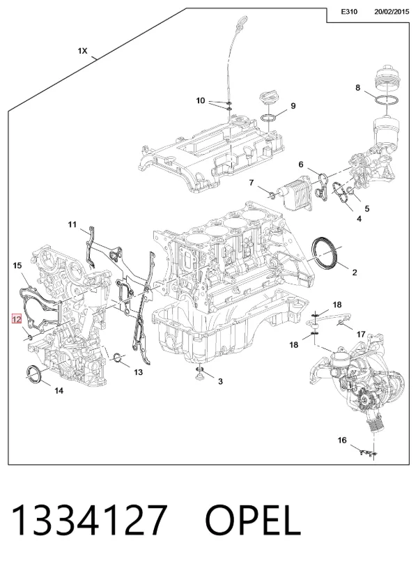 Junta de bomba de agua 1334127 Opel
