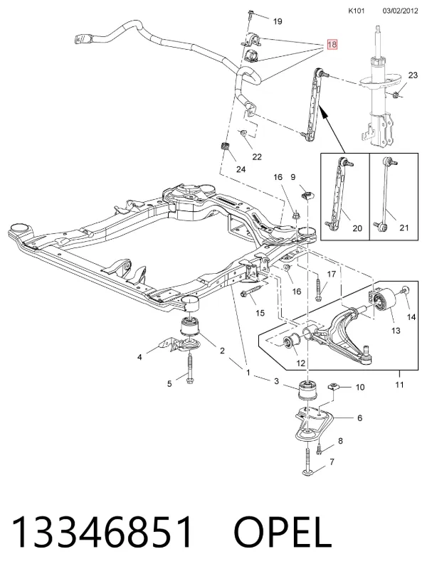 Estabilizador delantero 13346851 Opel