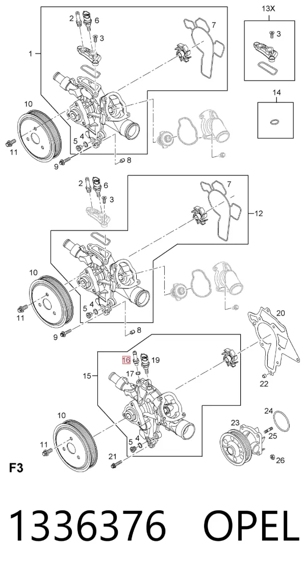 Racor del bloque del sistema de refrigeración 1336376 Opel