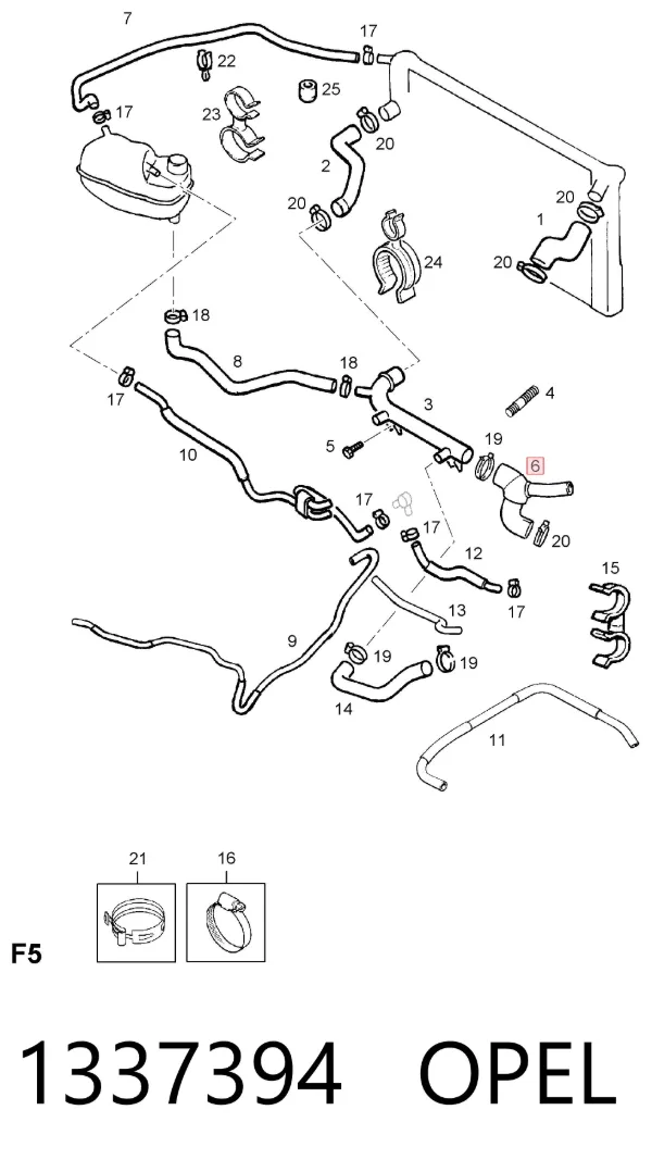 Manguera radiador 1337394 Opel