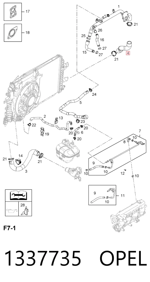 Manguera inferior del radiador 1337735 Opel