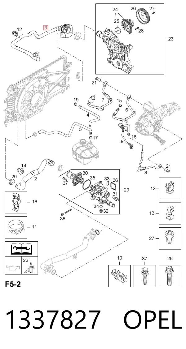 Manguera inferior del radiador 1337827 Opel