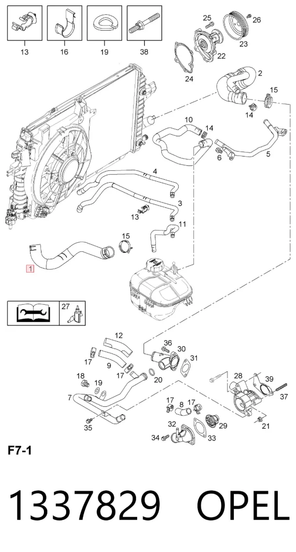 Manguera superior del radiador 1337829 Opel